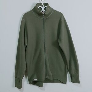 Woolpower Wool Blend Full Zip Cardigan XXXL Green Thermal Sweater Thumb Hole